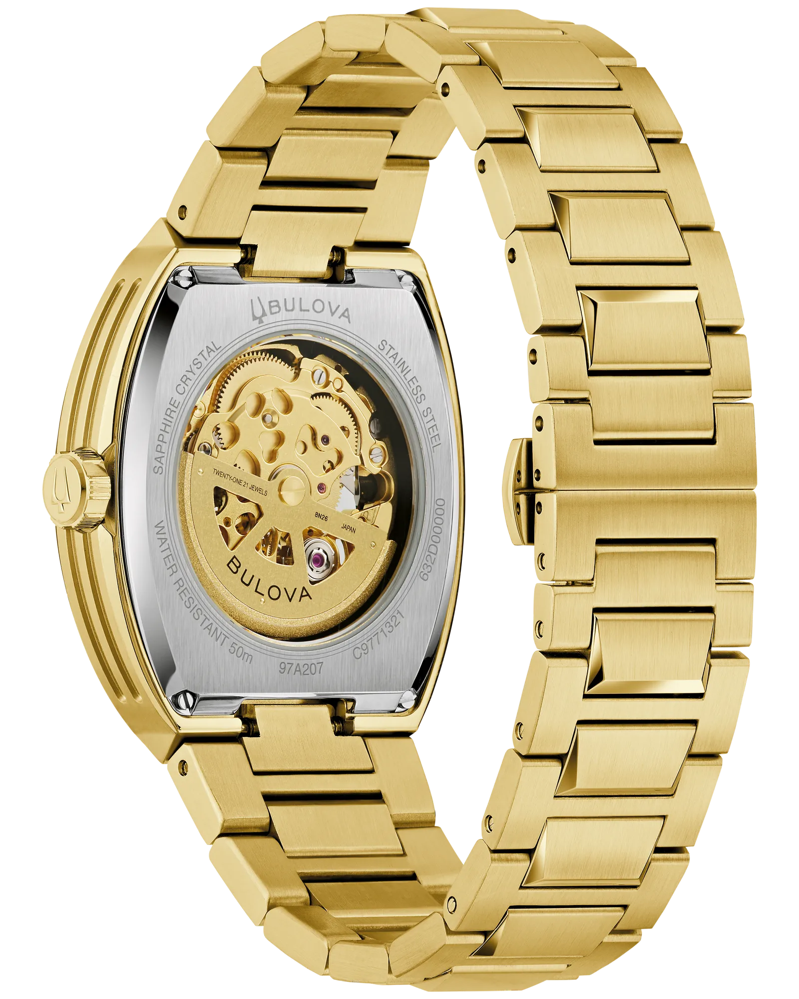 Bulova Maquina Gold-Tone Stainless Steel Automatic Skeleton Watch with Black Dial Skeleton