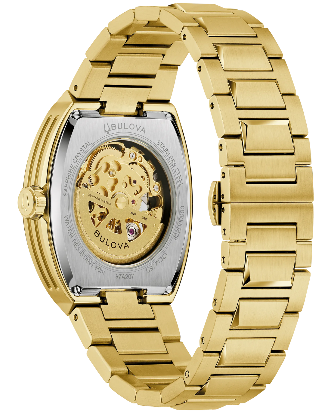 Bulova Maquina Gold-Tone Stainless Steel Automatic Skeleton Watch with Black Dial Skeleton