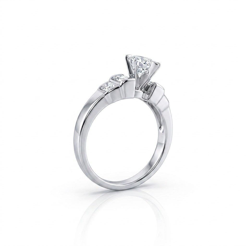 Marquise Diamond Engagement Ring with Channel-Set Baguette Cut Diamond Side Stones all in 14K White Gold