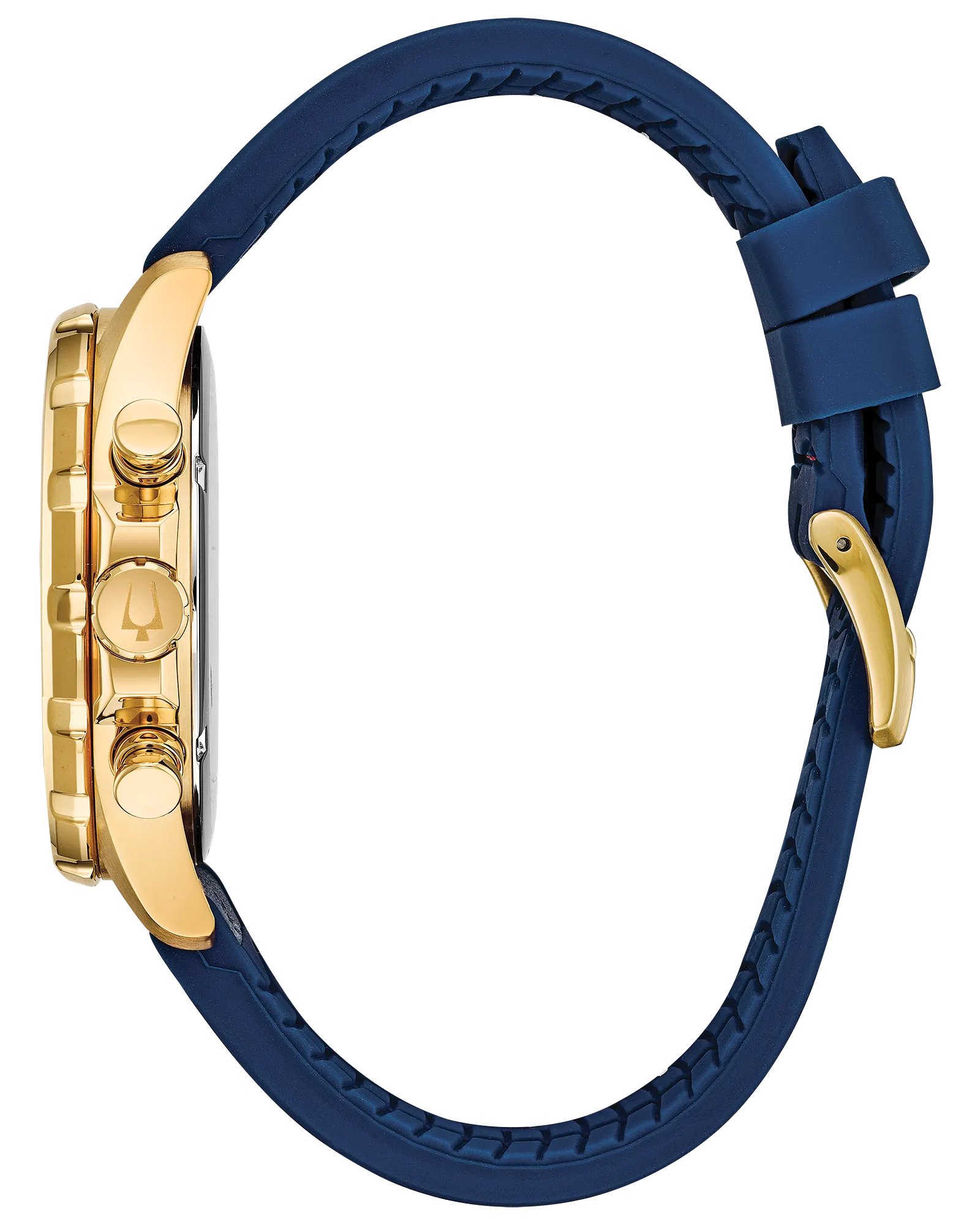 Bulova Marine Star Chronograph Gold-Tone Stainless Steel Watch with a Blue Dial and Blue Silicone Strap