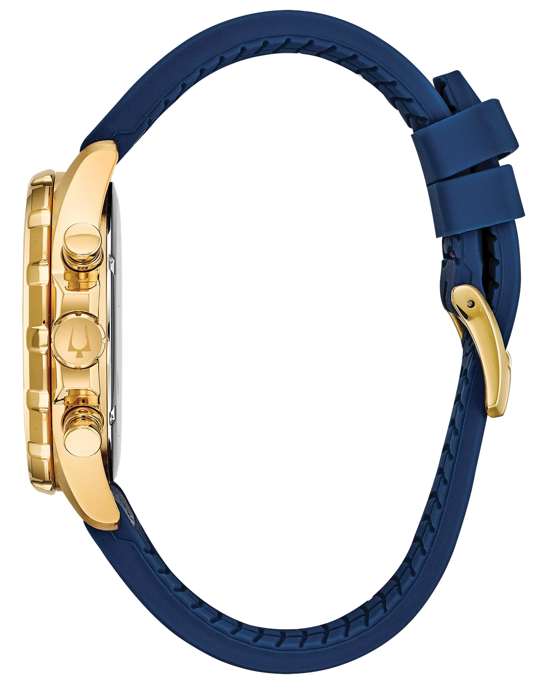 Bulova Marine Star Chronograph Gold-Tone Stainless Steel Watch with a Blue Dial and Blue Silicone Strap