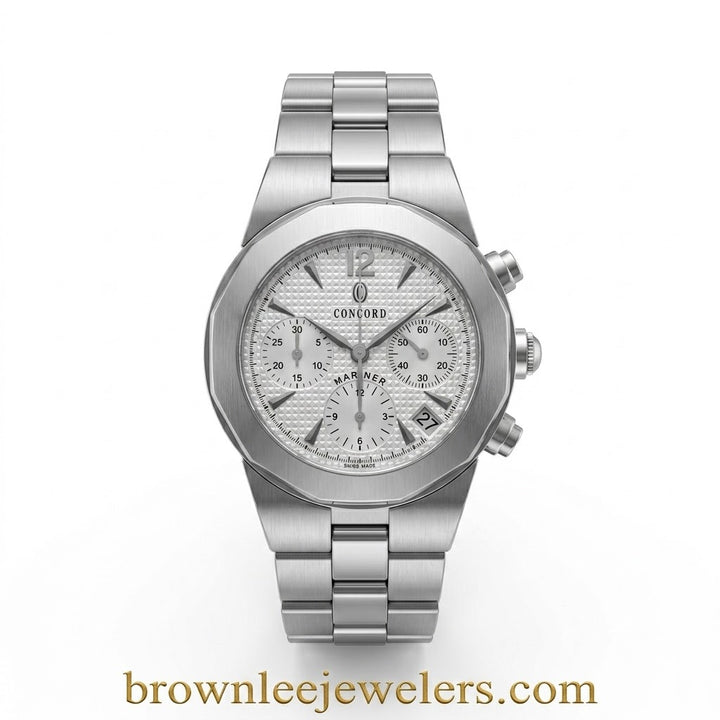 Concord | Mariner Automatic Chronograph | Stainless Steel | Silver Guilloche Dial | Pre-Owned | 14.H7.1891 - Brownee Jewelers