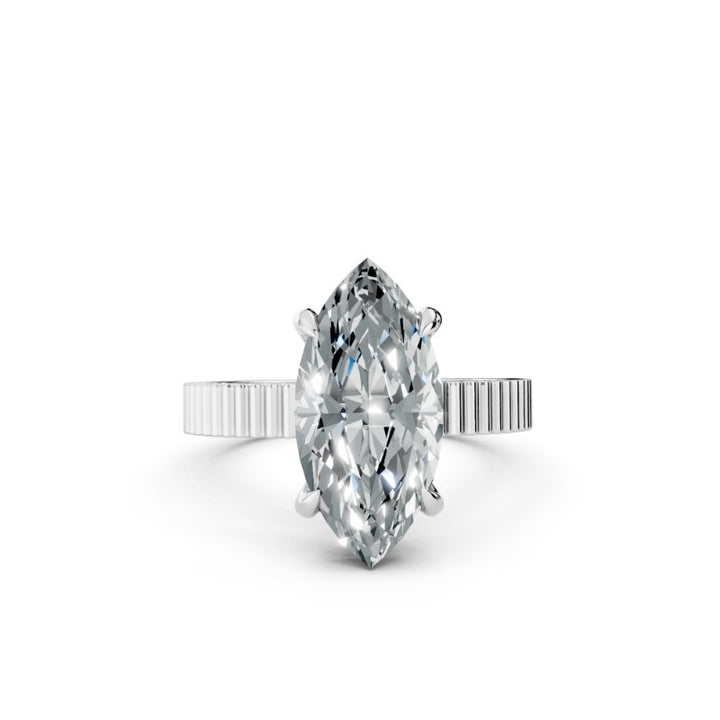 Marquise-Cut Lab-Grown Diamond Engagement Ring | 14K White Gold | 3.01 ctw | Ribbed Band | Solitaire Design - Brownee Jewelers
