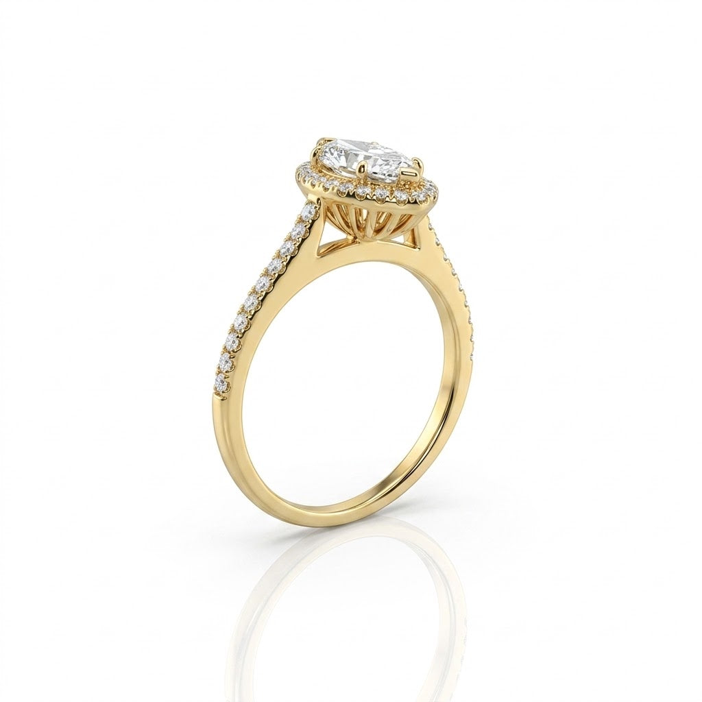 Marquise Diamond Halo Engagement Ring | 14K Yellow Gold | 1.11 CT Marquise Diamond with Pavé Diamond Accents - Brownee Jewelers