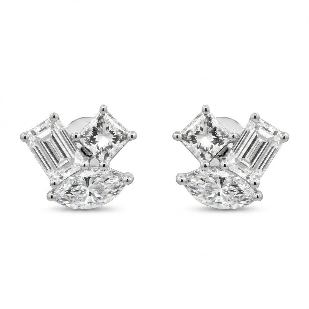 14K White Gold 3.33CTTW Lab-Grown Diamond Cluster Stud Earrings