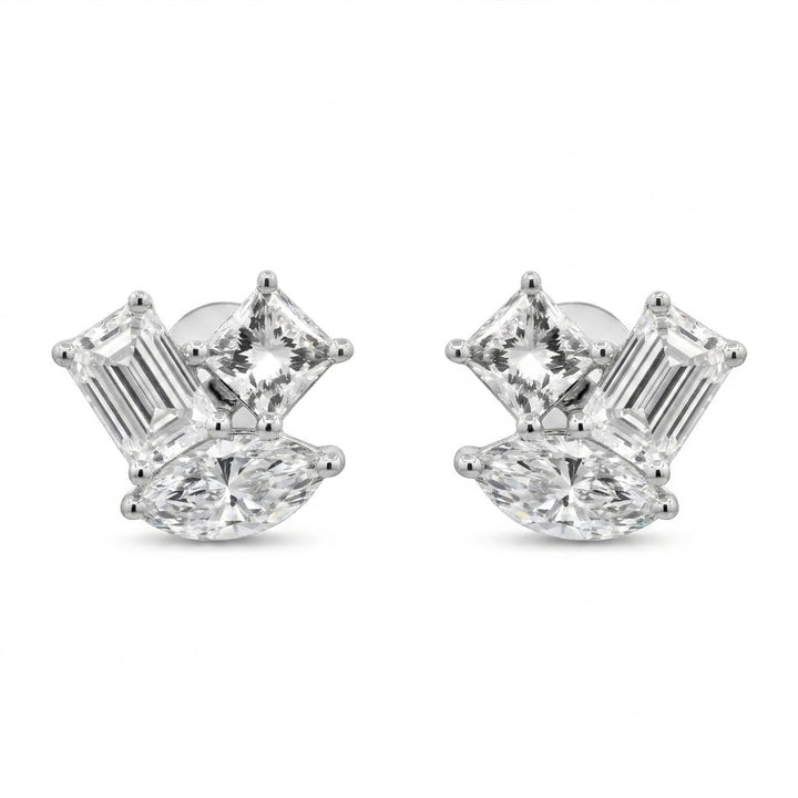 Lab-Grown Diamond Stud Earrings | 14K White Gold | Princess, Marquise & Emerald Cut Diamonds | 3.33 cttw - Brownee Jewelers