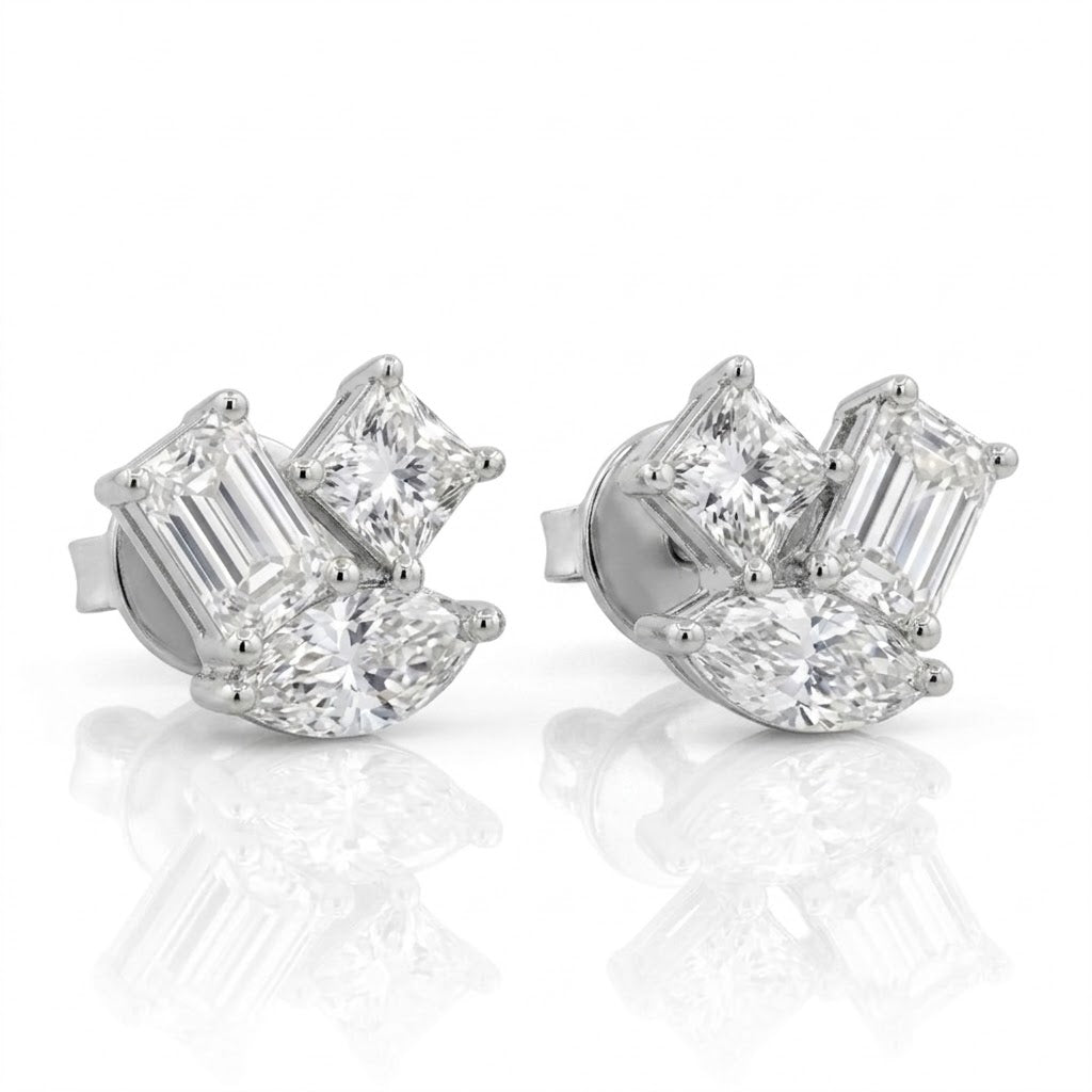14K White Gold 3.33CTTW Lab-Grown Diamond Cluster Stud Earrings