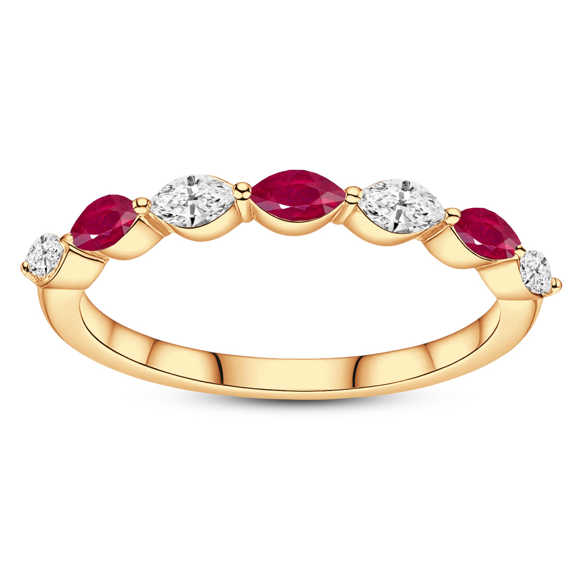 Marquise Ruby & Lab-Grown Diamond Band | 0.20 ct Rubies | 0.10 ct Lab-Grown Diamonds | 10K Yellow Gold | LGR47861-RD - Brownee Jewelers