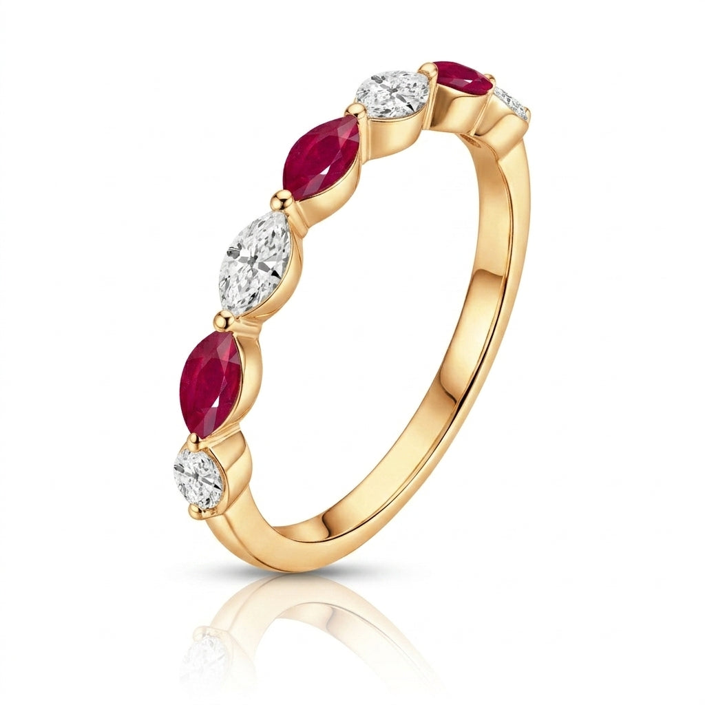 Marquise Ruby & Lab-Grown Diamond Band | 0.20 ct Rubies | 0.10 ct Lab-Grown Diamonds | 10K Yellow Gold | LGR47861-RD - Brownee Jewelers