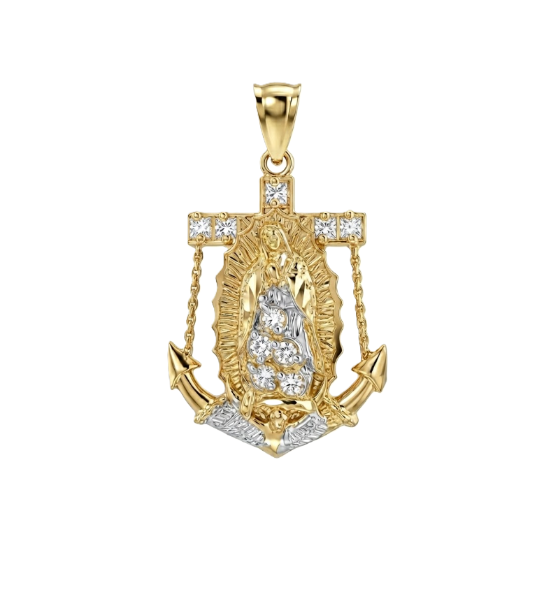 10K Two-Tone Gold St. Mary Anchor Charm | Religious Pendant - Brownee Jewelers