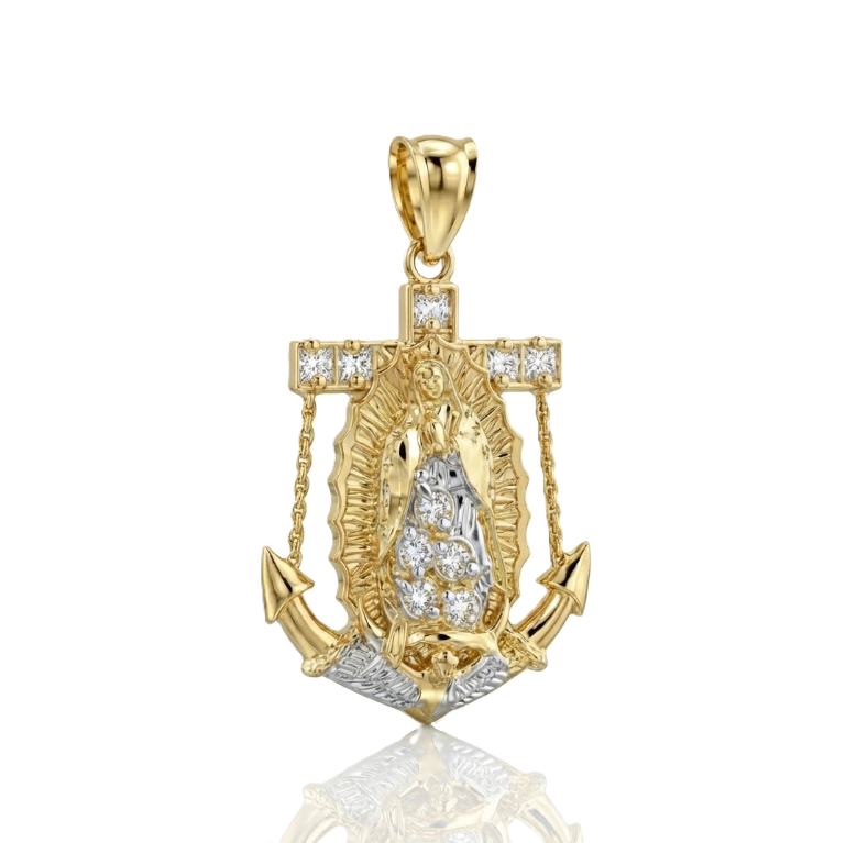 10K Two-Tone Gold St. Mary Anchor Charm | Religious Pendant - Brownee Jewelers