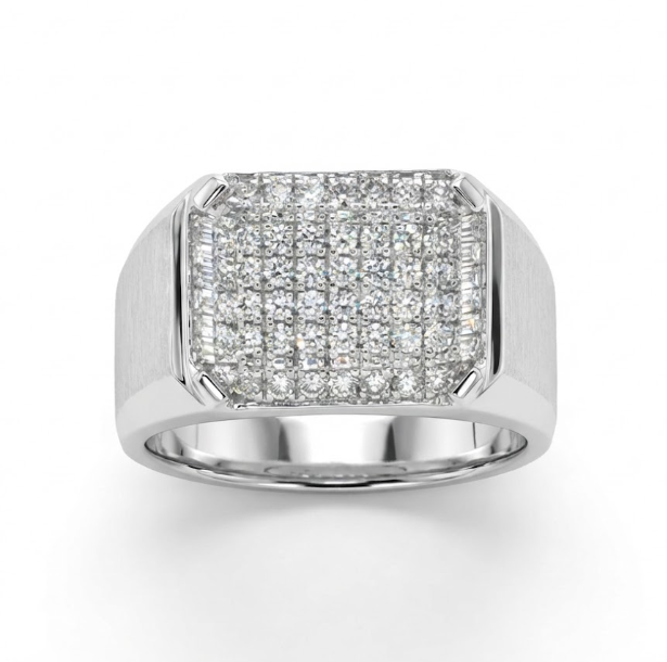 Diamond & Spinel Ring | 10K White Gold | Round Diamonds | Rectangular Pavé Face | Size 10 (Resizable) - Brownee Jewelers