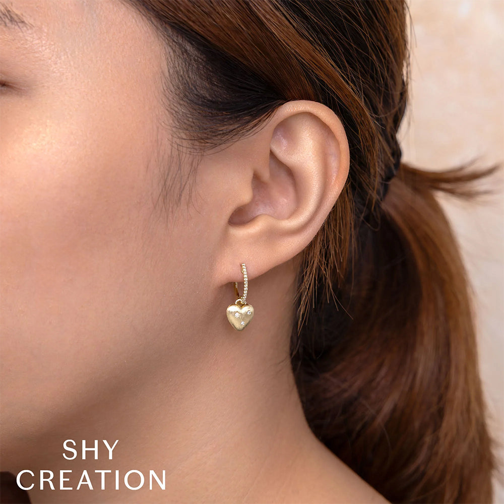 SHY CREATION | .10CT DIAMOND HEART STAR MATTE DANGLE EARRINGS | 14K YELLOW GOLD | SC55029296 - Brownee Jewelers