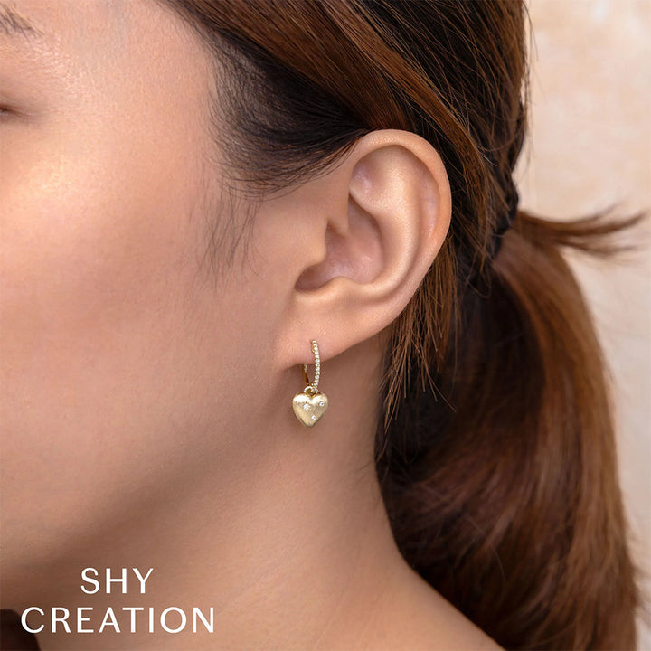 SHY CREATION | .10CT DIAMOND HEART STAR MATTE DANGLE EARRINGS | 14K YELLOW GOLD | SC55029296 - Brownee Jewelers