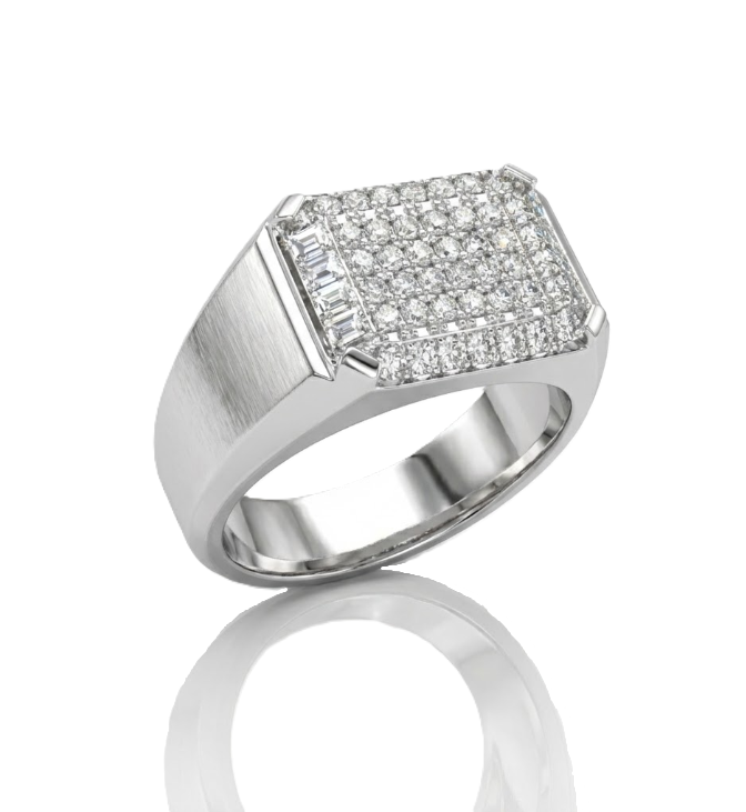 Diamond & Spinel Ring | 10K White Gold | Round Diamonds | Rectangular Pavé Face | Size 10 (Resizable) - Brownee Jewelers