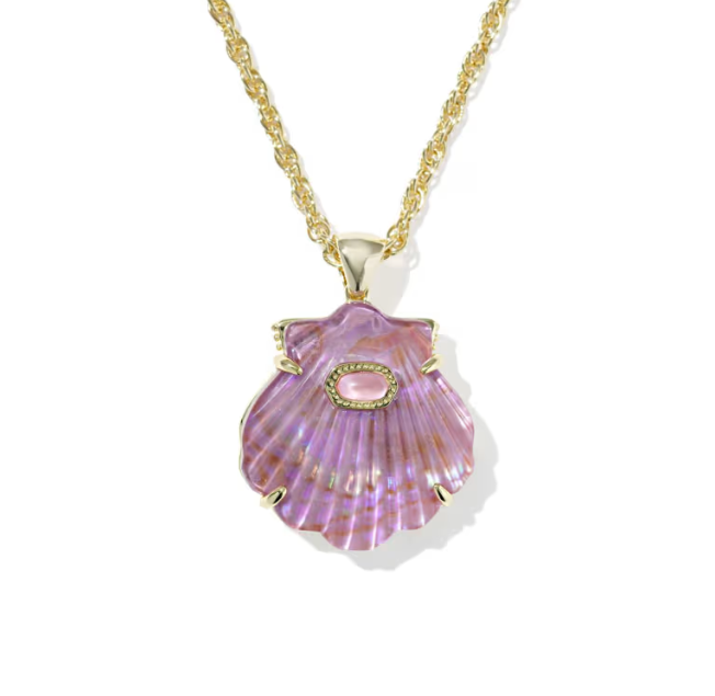 Lucia Shell Gold Short Pendant Necklace | Gold-Plated Brass | Light Mauve Illusion Shell | Adjustable Statement Pendant - Brownee Jewelers