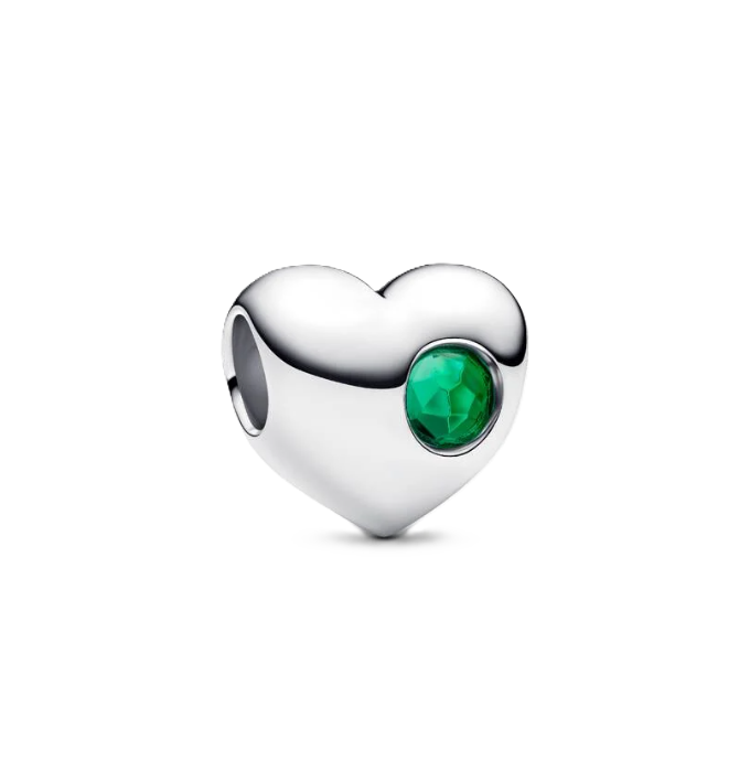 Pandora May Birthstone Heart Charm in Sterling Silver with Green Man-Made Crystal