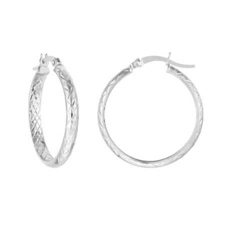 3 Millimeter by 25 Millimeter In and Out Diamond-Cut Hoop Earrings in Rhodium-Plated Sterling Silver