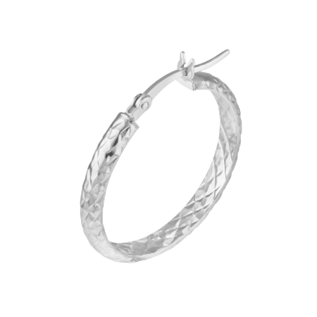 3 Millimeter by 25 Millimeter In and Out Diamond-Cut Hoop Earrings in Rhodium-Plated Sterling Silver