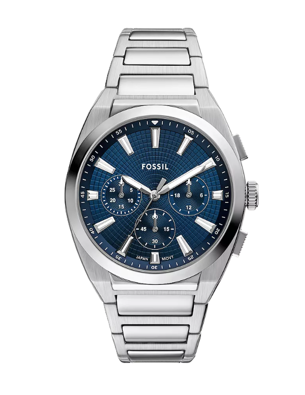 Everett Chronograph Watch | Fossil | Stainless Steel | Blue Dial | 18mm Bracelet - Brownee Jewelers