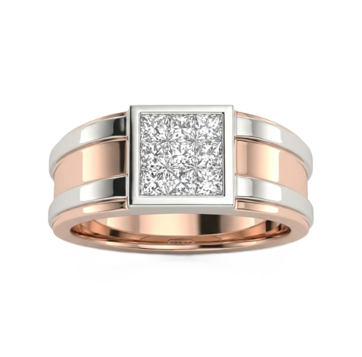 Princess Cut Diamond Signet Ring | 0.51 ctw | 18K Rose & White Gold Ring | Invisible Set - Brownee Jewelers