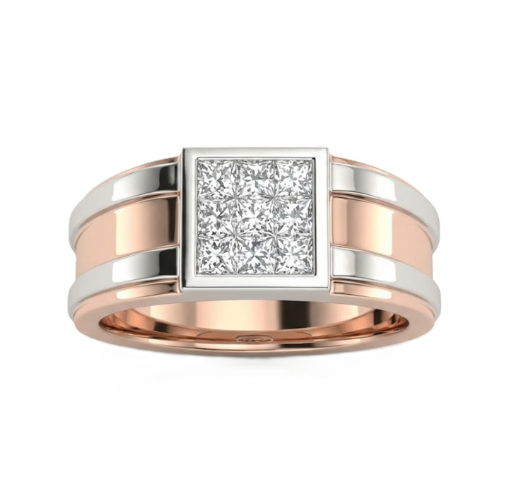 Princess Cut Diamond Signet Ring | 0.51 ctw | 18K Rose & White Gold Ring | Invisible Set - Brownee Jewelers
