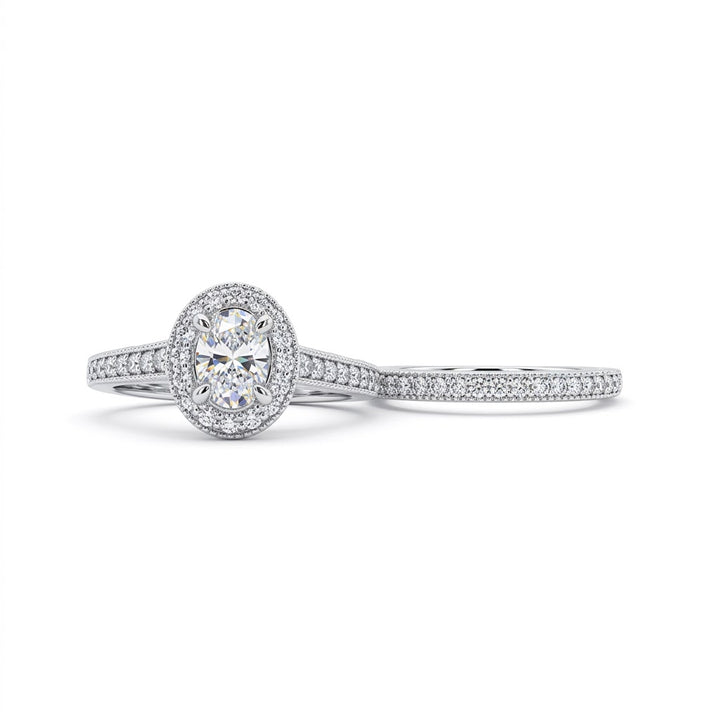 Oval Halo Diamond Bridal Set | 14K White Gold | .65 CT Oval Center Diamond | 25436L - Brownee Jewelers