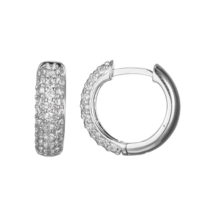 Sterling Silver Pavé DiamondLite Cubic Zirconia 15MM Huggie Earrings