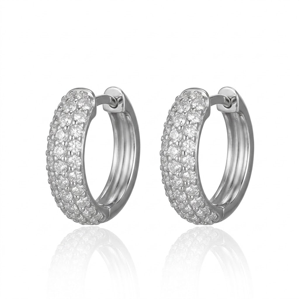 Sterling Silver Pavé DiamondLite Cubic Zirconia 15MM Huggie Earrings
