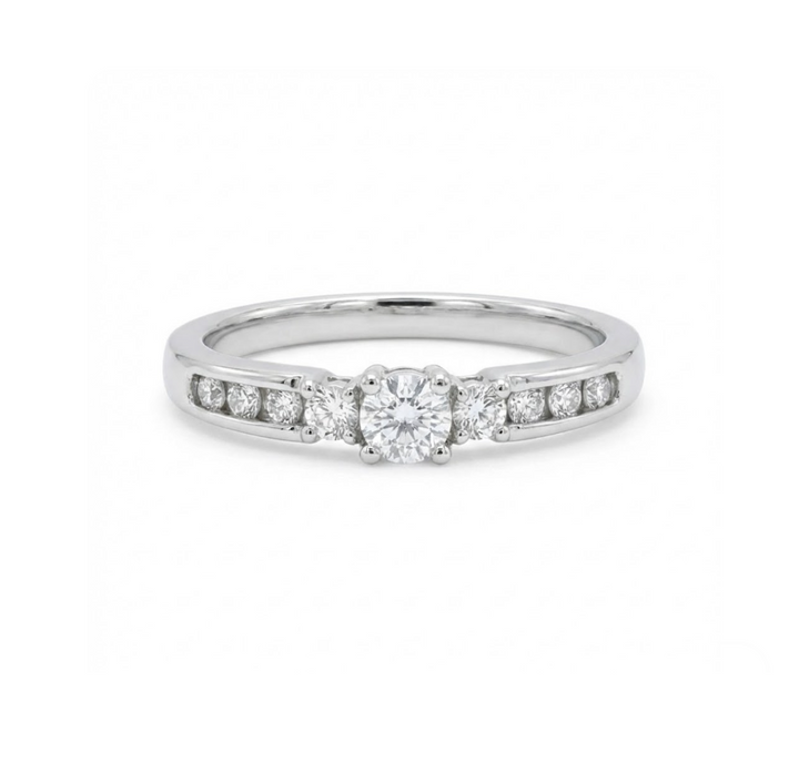 Round Diamond Three-Stone Ring | 10K White Gold | Classic Diamond Band - Brownee Jewelers