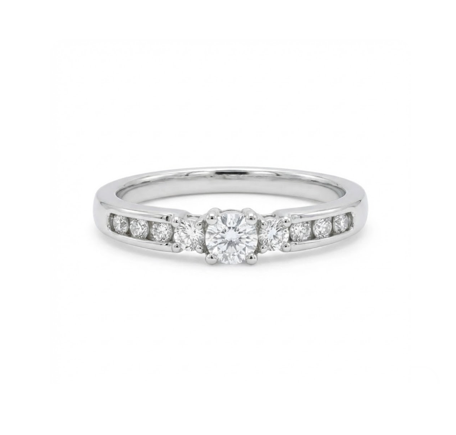 Round Diamond Three-Stone Ring | 10K White Gold | Classic Diamond Band - Brownee Jewelers