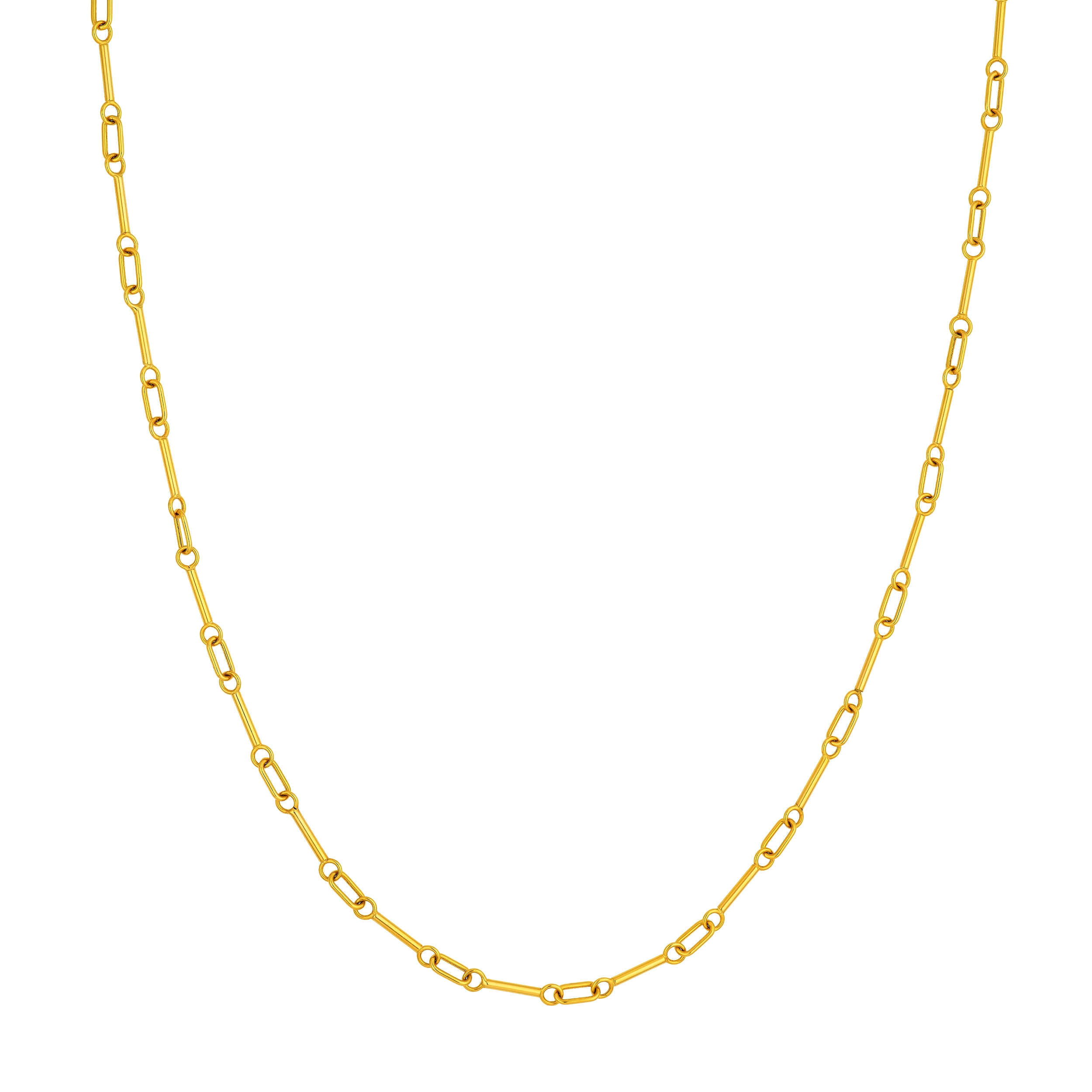14K Yellow Gold Hollow Bar and Oval Link Chain Necklace 18 Inch