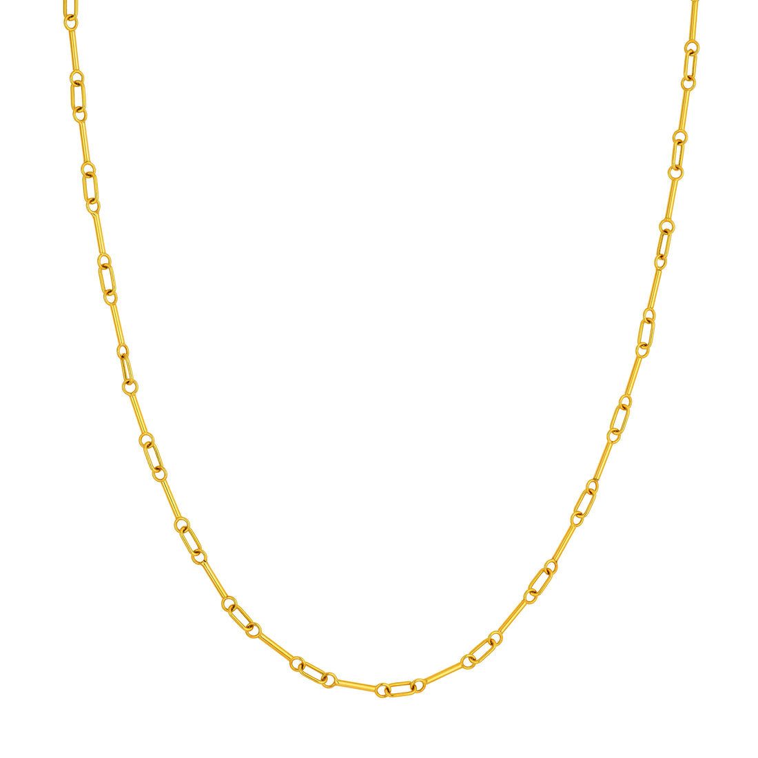 14K Yellow Gold Hollow Bar and Oval Link Chain Necklace 18 Inch