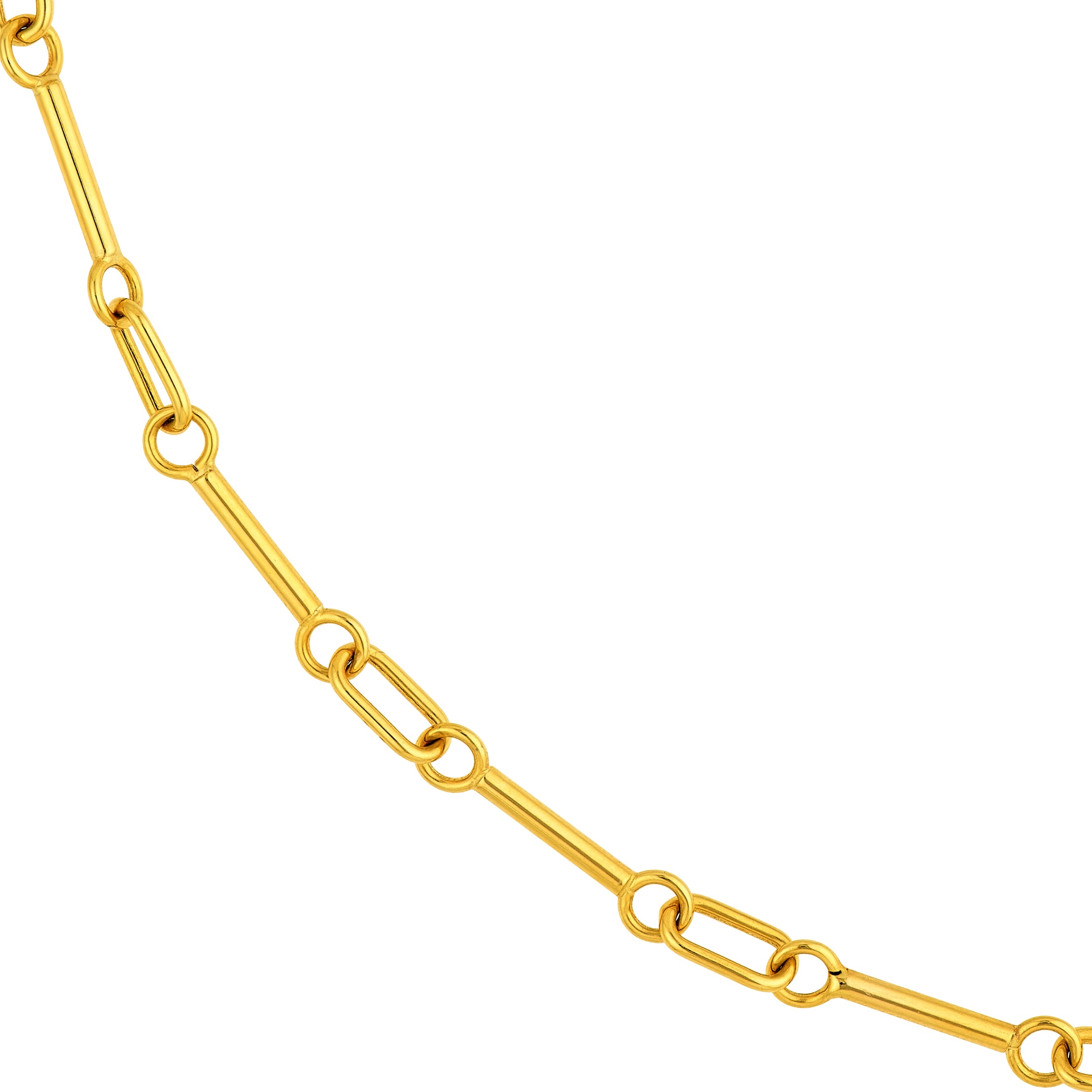 14K Yellow Gold Hollow Bar and Oval Link Chain Necklace 18 Inch