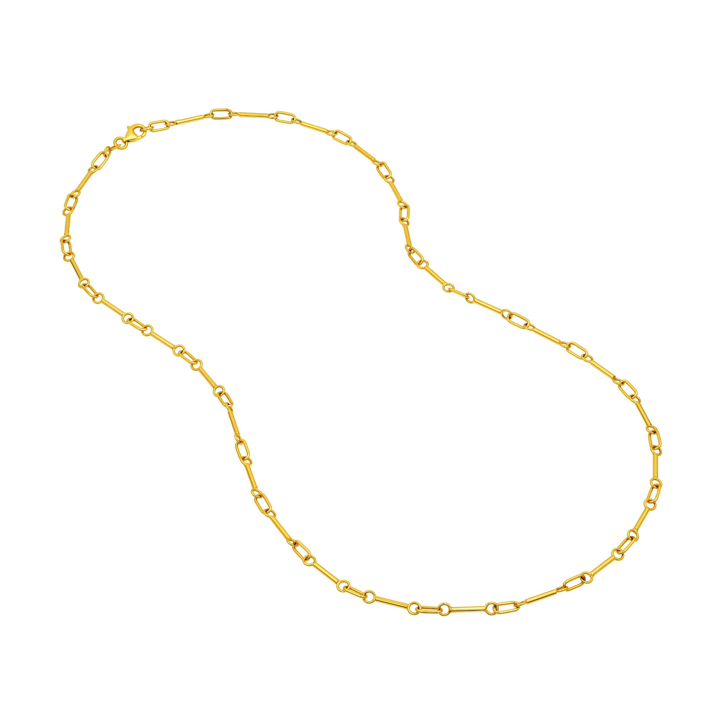14K Yellow Gold Hollow Bar and Oval Link Chain Necklace 18 Inch