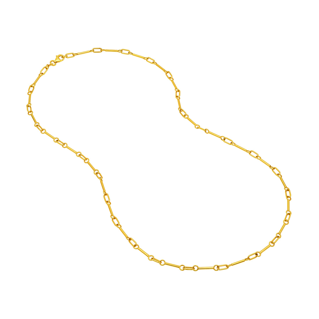 14K Yellow Gold Hollow Bar and Oval Link Chain Necklace 18 Inch
