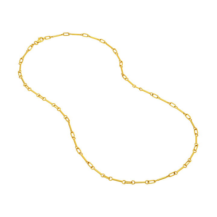 Hollow Bar & Oval Link Chain Necklace | 14K Yellow Gold | Hollow Bar & Oval Link Design | 18 Inches - Brownee Jewelers