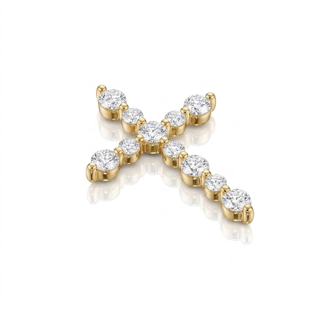 Graduated Diamond Alternating Cross Pendant in 14K Yellow Gold with 0.25 Total Carat Weight Round Diamonds
