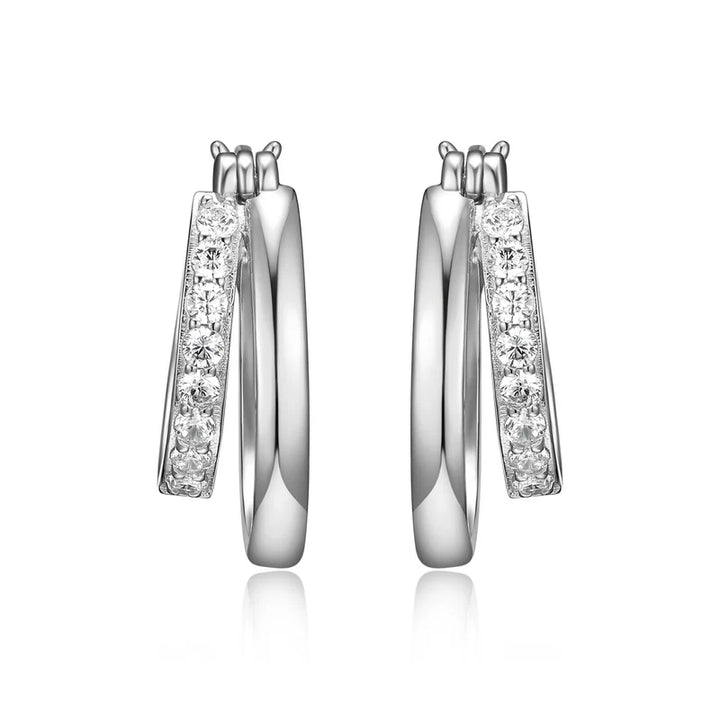 DiamondLite Cubic Zirconia Double Hoop Earrings | Sterling Silver | Contemporary Layered Design | R2AR1M000J-00LAQB3 - Brownee Jewelers