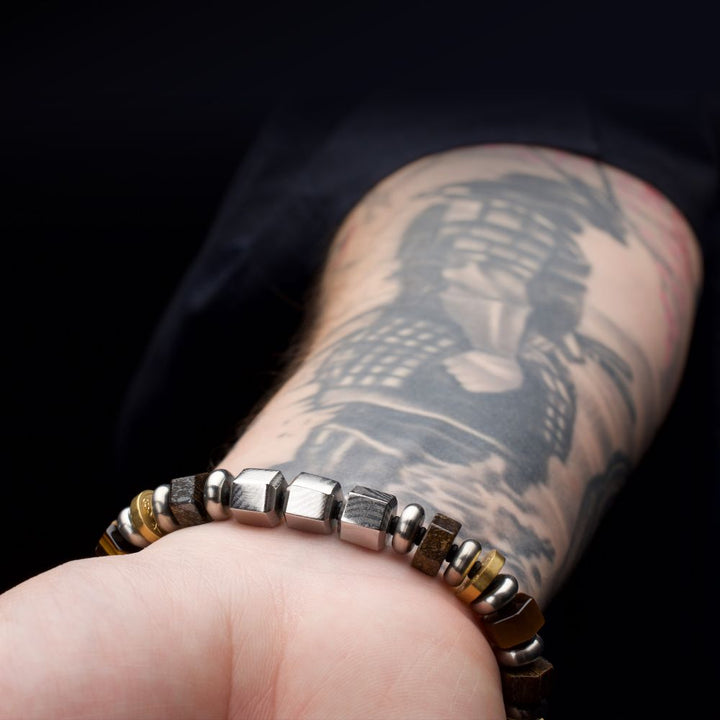 Mokume Gane, Bronzite & Tiger Eye Bead Bracelet | Stainless Steel | 8mm Beads | Bushido Collection | Integrity Design - Brownee Jewelers