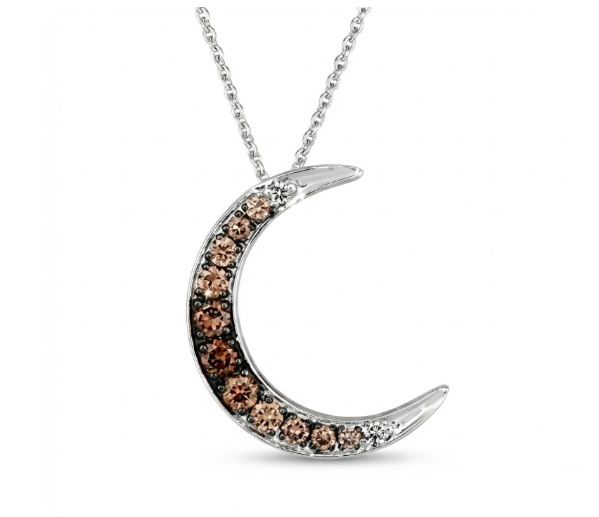 Diamond Crescent Pendant, Round | 14K White Gold | 0.10 ctw | Moon Necklace - Brownee Jewelers