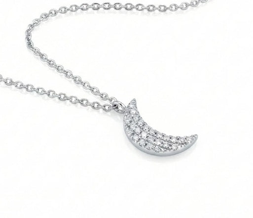 Diamond Crescent Moon Necklace | 14K White Gold | 0.06 ctw | Celestial Pendant Necklace - Brownee Jewelers