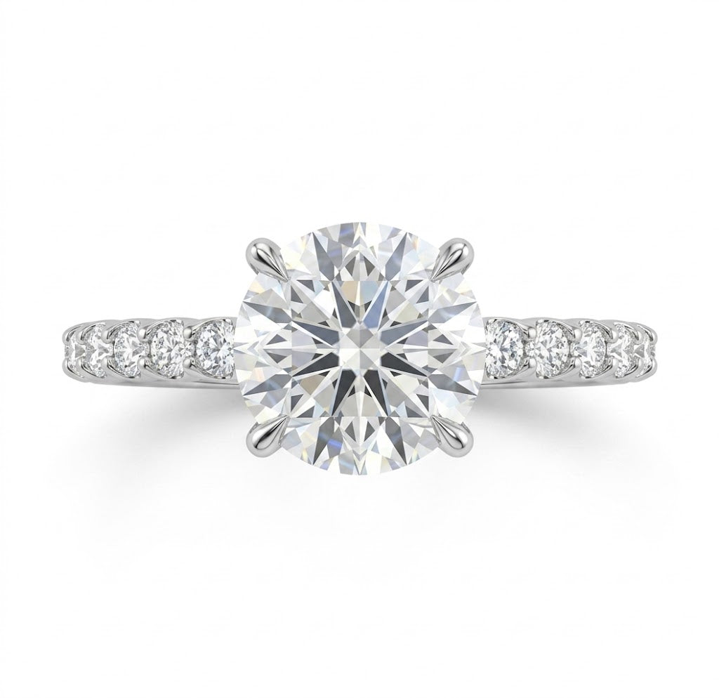 Round Lab-Grown Diamond Engagement Ring | 14K White Gold | 2.85 CTW | Round Center with Round Diamond Band | LGKR37068R270-GW4 - Brownee Jewelers