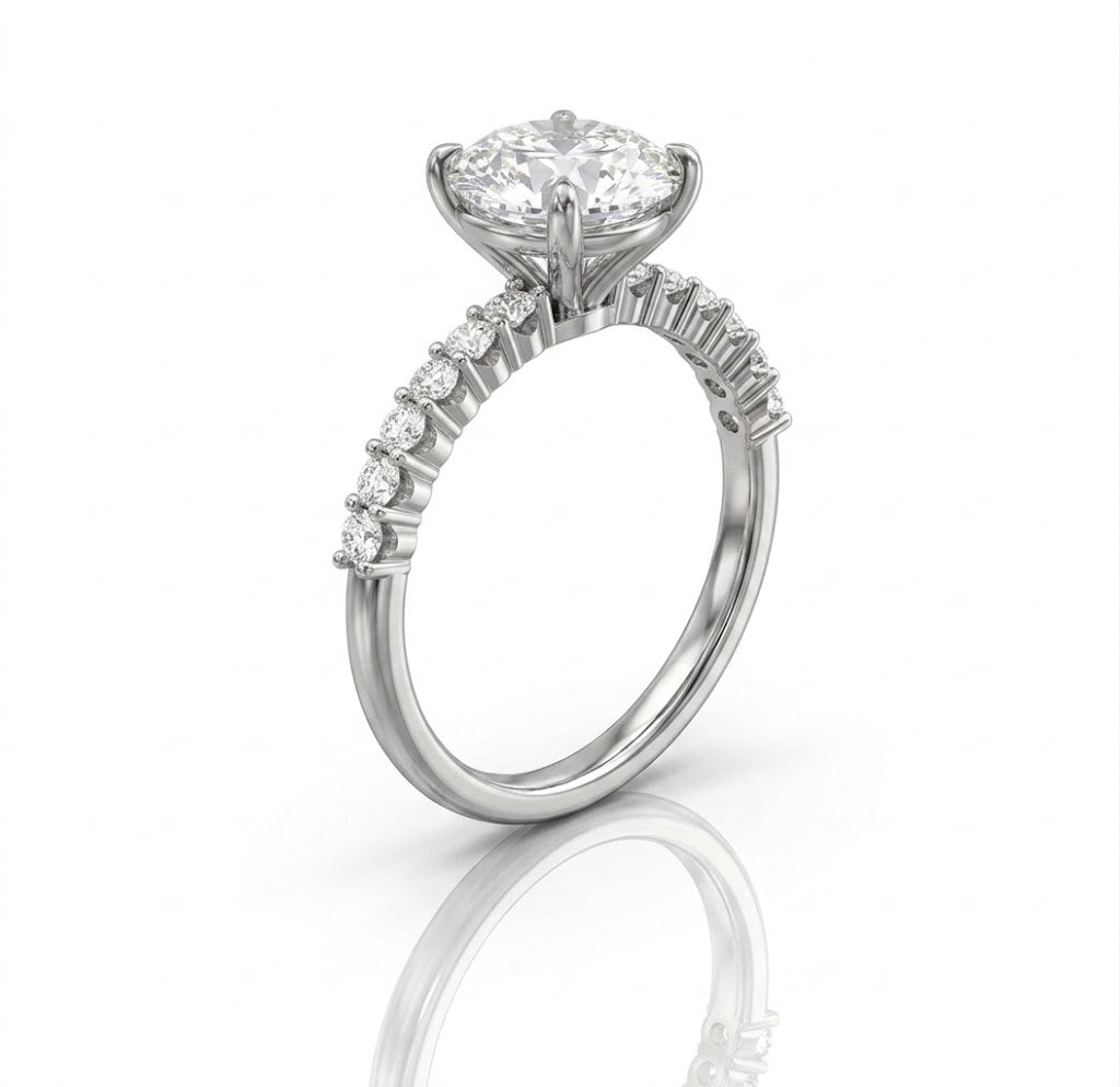 Round Lab-Grown Diamond Engagement Ring | 14K White Gold | 2.85 CTW | Round Center with Round Diamond Band | LGKR37068R270-GW4 - Brownee Jewelers