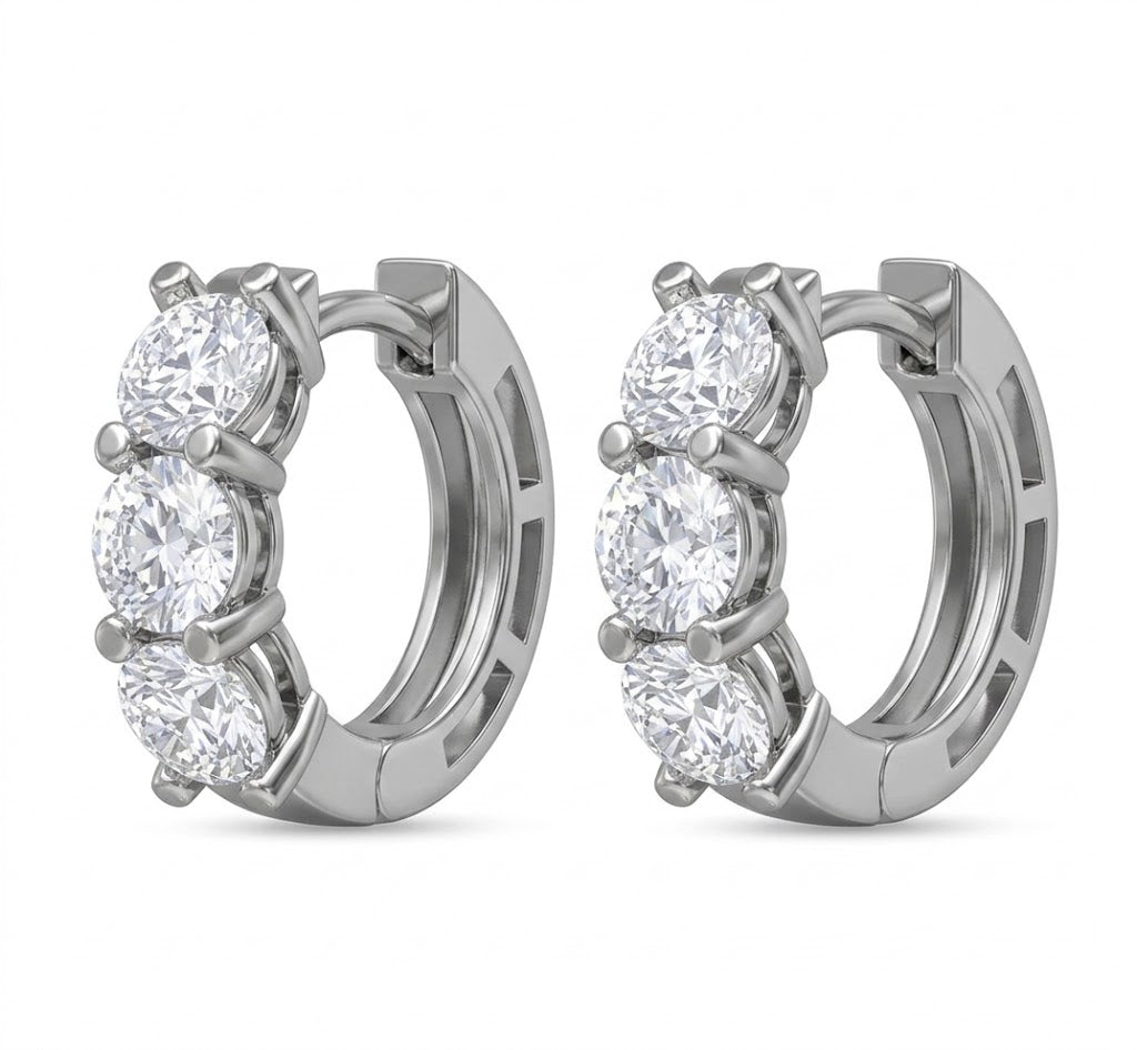 2.03 Total Carat Weight Round Lab-Grown Diamond Huggie Earrings in 14K White Gold