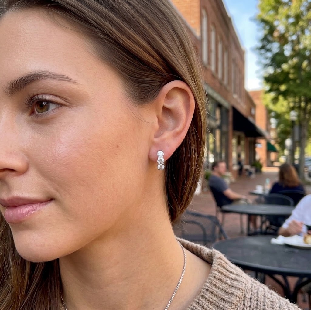 3 total carat weight Round Lab-Grown Diamond Huggie Earrings in 14K White Gold