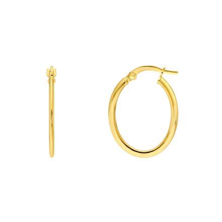 20 × 15 mm Knife Edge Oval Hoop Earrings | 14K Yellow Gold | High Polish Tube Hoops - Brownee Jewelers