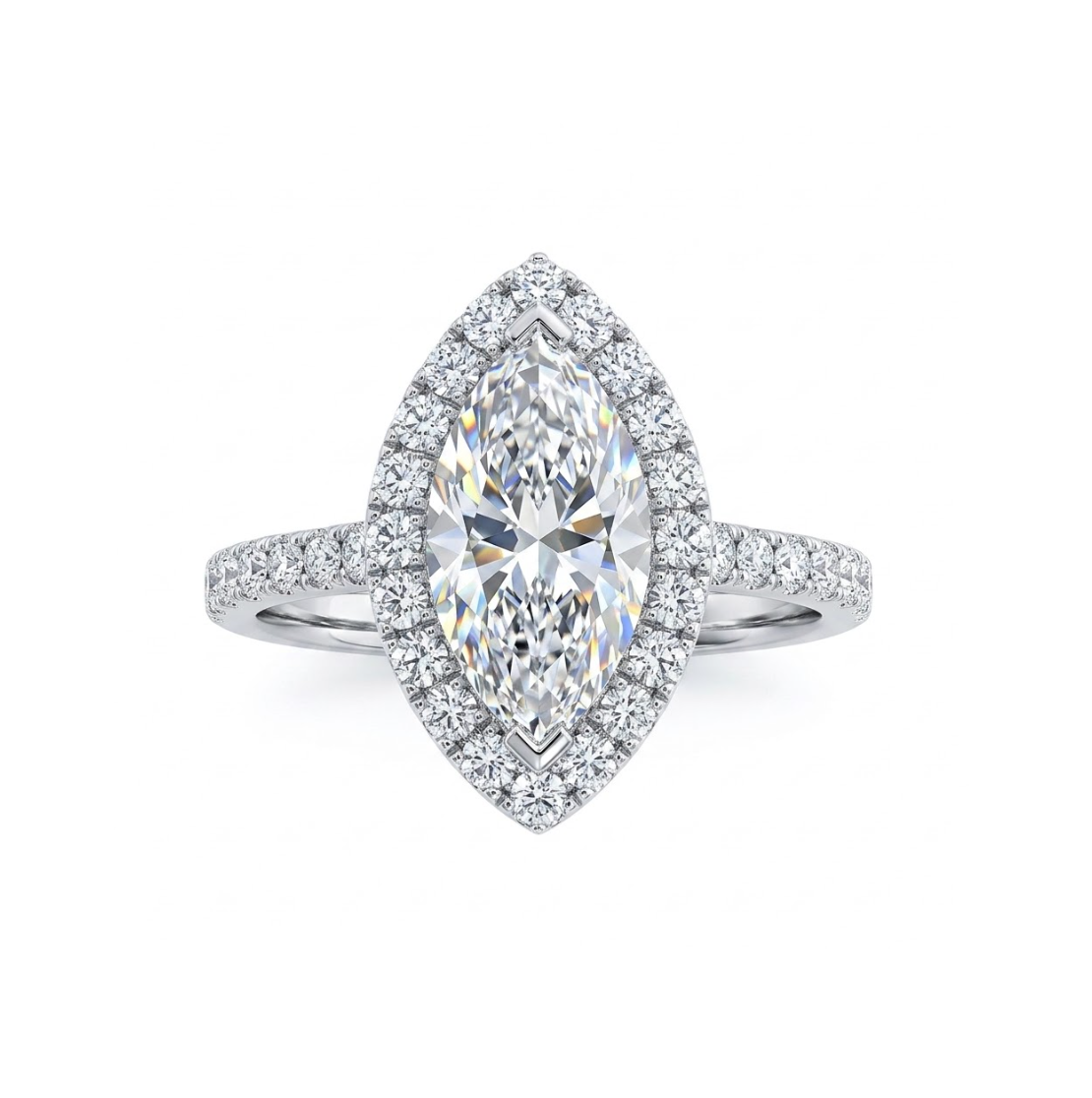 1.30 Carat Center Marquise Diamond Halo Engagement Ring in 14K White Gold