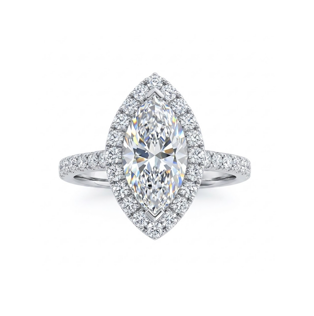 1.30 Carat Center Marquise Diamond Halo Engagement Ring in 14K White Gold