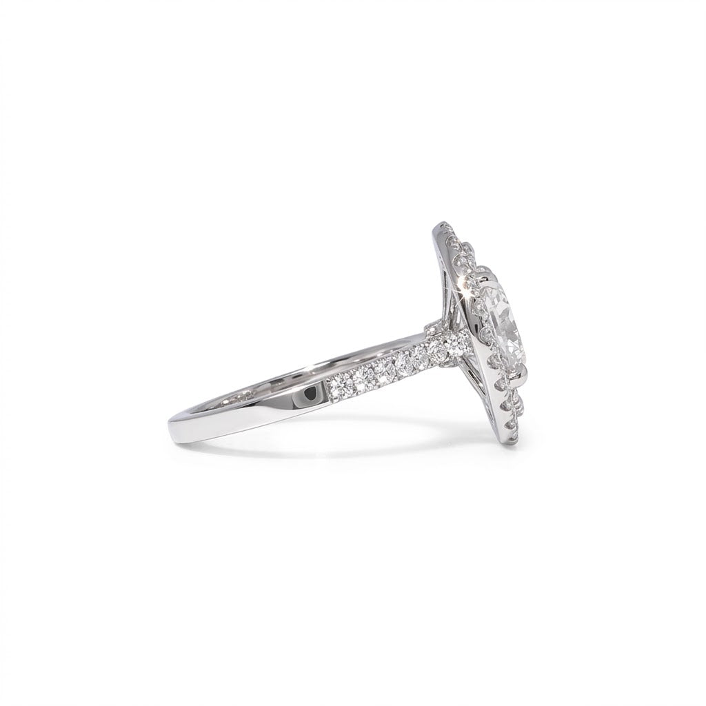 1.30 Carat Center Marquise Diamond Halo Engagement Ring in 14K White Gold